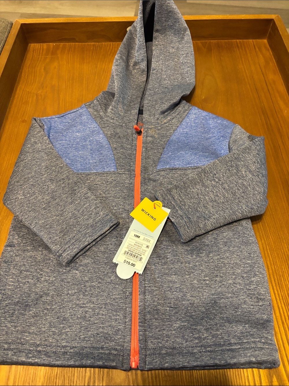 NWT Cat and Jack Hooded Zip Jacket in Heather Gray and Blue - boys 18 months